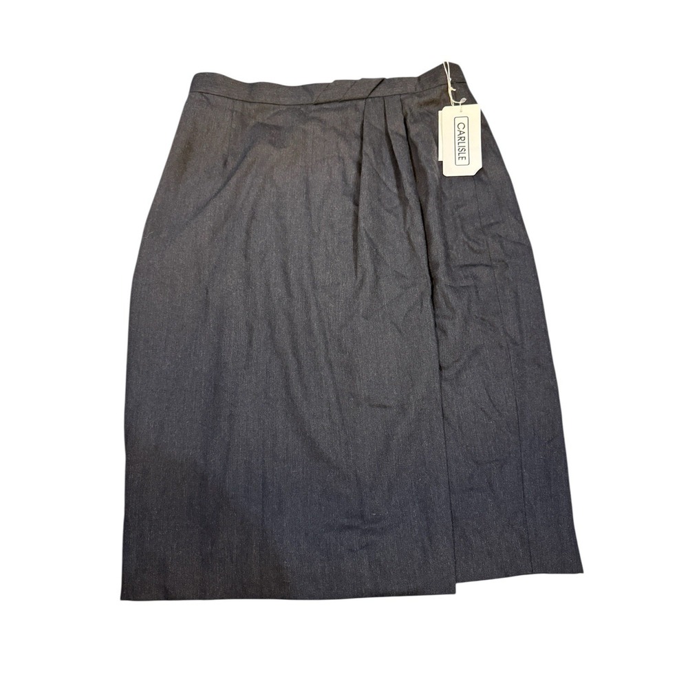 Vintage Dead stock Carlisle Wool Gray Pencil Midi Skirt Size 16 Faux Wrap